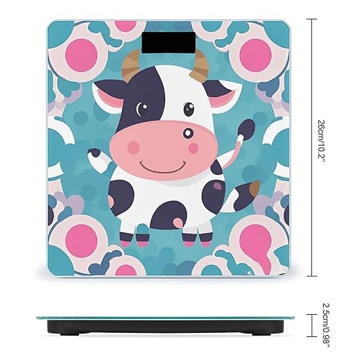 Cute Cow Polka Dot Weight Scale Cute Bathroom Scale for Body Highly Accurate Digital Weighing Machine for People Compact LCD Display Scales with Sturdy Toughened Glass Scales