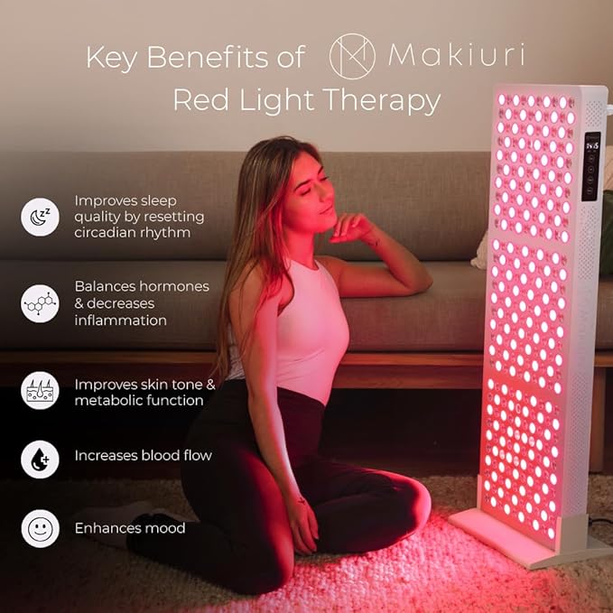 Makiuri Red Light Therapy Panel for Full Body | 630 nm 660nm 810nm 830nm 850nm | Clinical Grade Red &amp Near-Infrared LED Light Therapy (5 Wavelengths) | High Irradiance | Neptune (White 300 LED