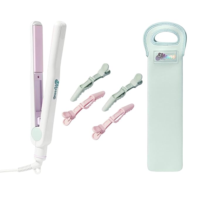 Mane Straightener Trio Set – Multi-Use Flat Iron for Straightening Curling &amp Waving + Heat-Resistant Sleeve for Safe Storing + Heat-Resistant Tool Mat for Surface Protection