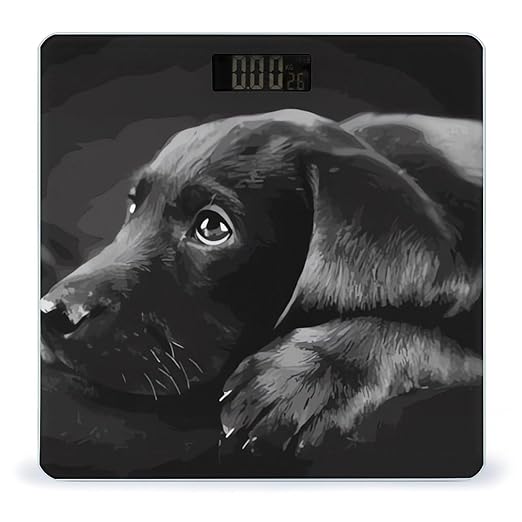 Black Labrador Puppy Scale for Body Weight Highly Accurate Digital Bathroom Body Scale Digital Bathroom Scales for People Anti-Slip Large LCD Display Smart Scales