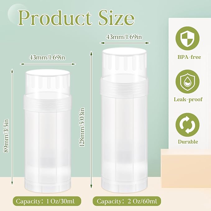 50 Pcs 60ml/2oz Empty Deodorant Containers Twist Up Plastic Filling Bottle Refillable Deodorant Holder Tube for Homemade DIY Lipstick Sunscreen Balm Lotion Bar(Translucent)