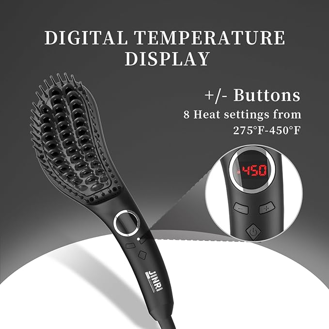 JINRI Volumizing Hair Iron Hair Straightener Brush Adjustable Temp 360 ° Tail Rotation Lasting Hair Volume for Short Or Thin Black