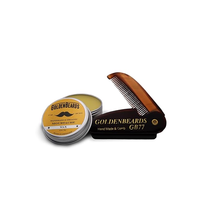 Golden Beards Mustache Wax with GB-77 Folding Comb – Organic &amp Natural Styling Wax for Men – Strong Hold Vegan Cruelty-Free Grooming Kit