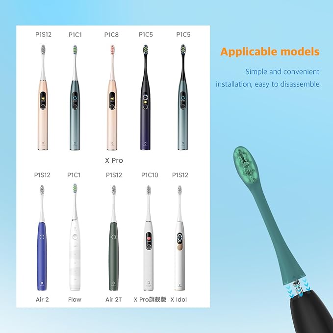 6 Pack Electric Toothbrush Replacement Heads Suitable for Oclean X Pro Elite/X/X Pro/Flow/F1/Air 2-Vacuum-Sealed with Hygienic CapsBonus Tongue Scraper &amp Travel Cup Included-Green