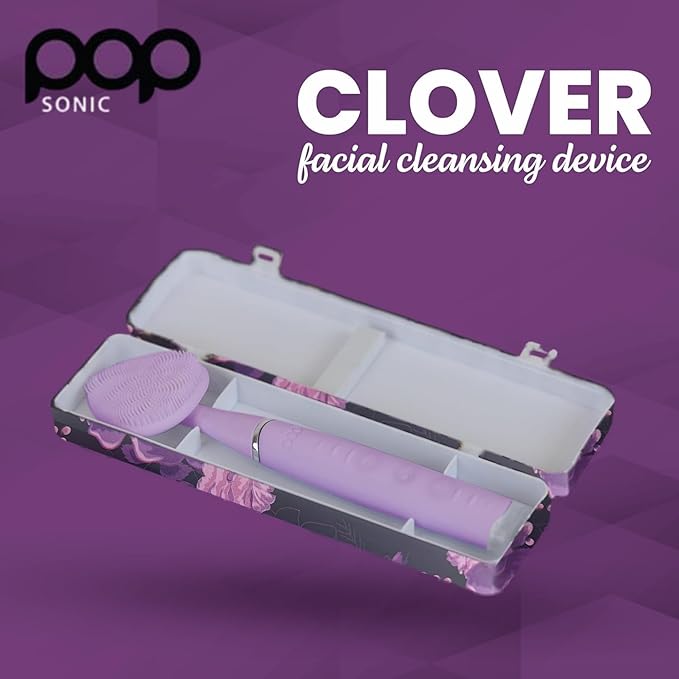 Clover Facial Cleansing Device Lavender Silicone Facial Cleaner &amp Exfoliator w/ 8000 Vibrations Per Minute 5 Speeds USB Rechargeable Face Cleaning Scrubber &amp Skincare Tool with Case