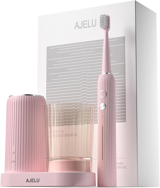 Electric Toothbrush Set for Women with UV Light Drying Holder 8 Brush Heads Smart Timer USB Rechargeable – Soft Pink Edition