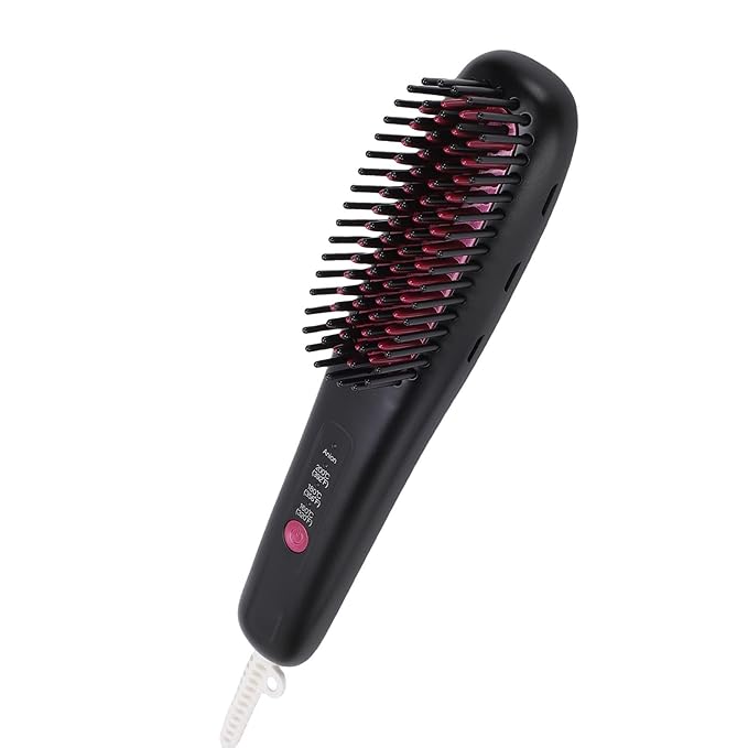 ZJchao Hair Straightener Comb Adjustable 3 Temperature Settings Portable Straightening Brush with 3D Teeth for Home Travel Use Black