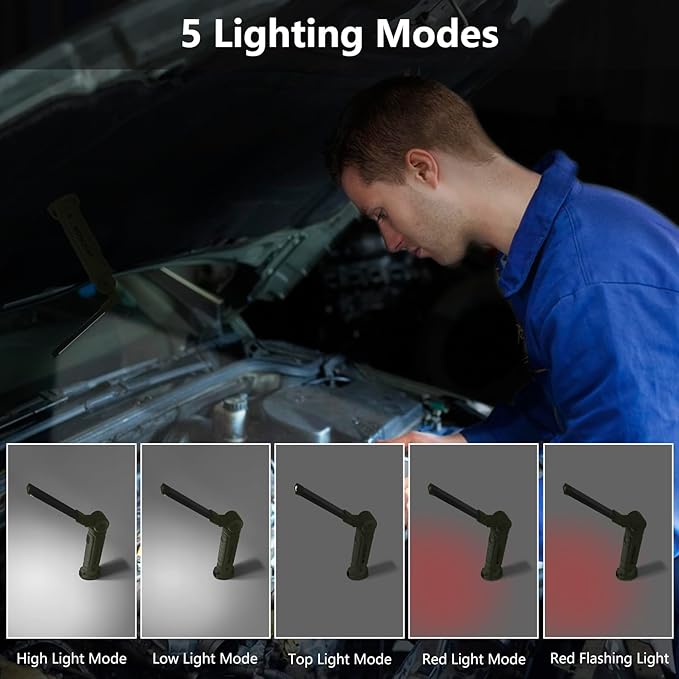 Working Light Portable Rechargeable Work Lights with Magnetic Base Hanging Hook360° Rotate 5 ModesCOB LED 700 Lumens Foldable Inspection Light for Car Repair Grill and Outdoor Use(2pack)