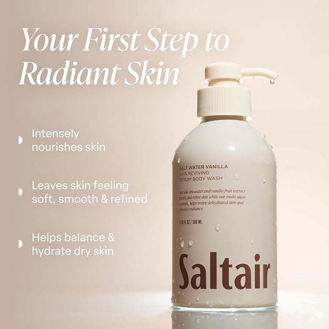 Saltair Body Wash 2-Pack – Salt Water Vanilla – Moisturizing Body Wash with Multi-Algae Complex – Scented Shower Gel for Women and Men – 2x 17oz – Vegan Cruelty-Free Paraben-Free