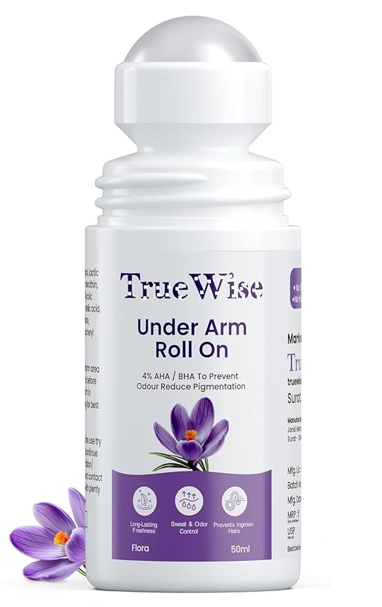 True.wise Underarm Roll On 50ml 4% Aha Bha2% Lactic Acid 1% Mandelic Acid 1% Salicylic Acid Controls Odour &amp Reduces Pigmentation 0% Aluminium &amp 0% Alcohol Long Lasting Flora Fragrance
