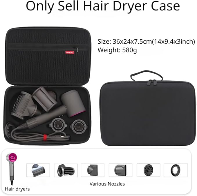 Hair Dryer Portable Storage Case Waterproof Travel Organizer Carrying Bag Handheld Protection Case for Dyson Hair Dryer Accessories (Black)