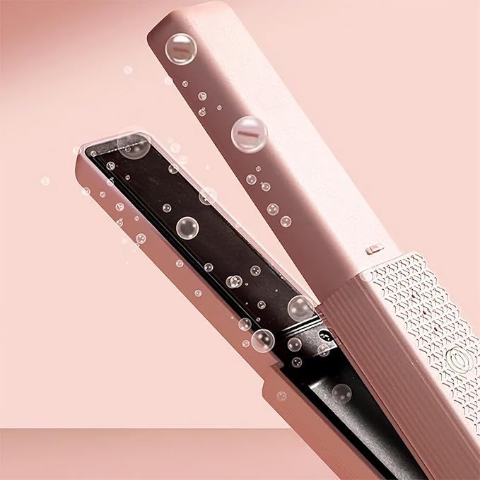Cordless Hair Straightener 2 in 1 Portable Mini Ceramic Flat Iron and Curler USB-C Rechargeable Travel Straightener Lock in Moisture &amp Shine 3 Levels Adjustable (Pink)