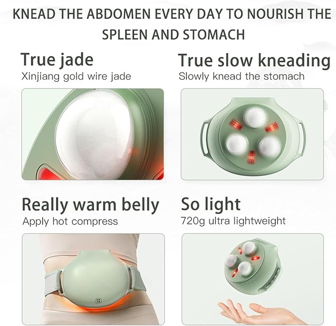 Wireless Heated Abdominal Massage Belt with Natural Jade Massage Heads – Cordless Waist Massager with Gentle Heat &amp Rotating Massage Adjustable Fit for Daily Relaxation at Home or Office