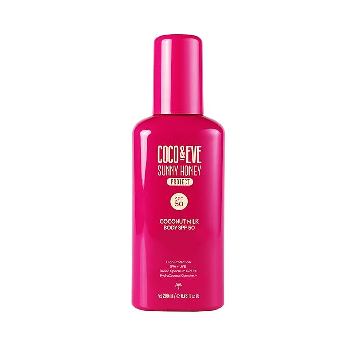 Coco &amp Eve Coconut Milk Body Sunscreen SPF 50 – Broad Spectrum UVA/UVB Sun Protection Hydrating Daily Water-Based Lotion Lightweight Non-Greasy Dermatologically Tested 6.76 Fl Oz