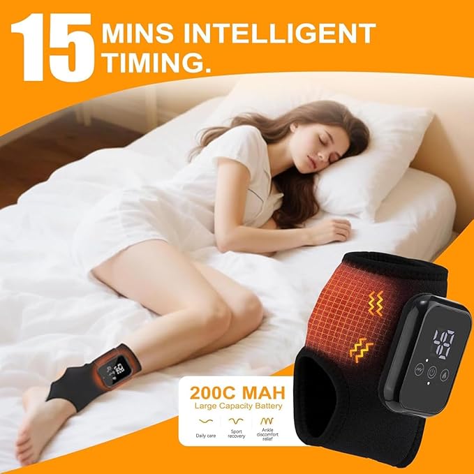 Foot Triple Method Massager Cordless Ankle Wrap Massager with 3 Heat &amp 3 Vibration Modes Portable Rechargeable Foot Pain Relief for Home &amp Office (Gray 2 PCS)