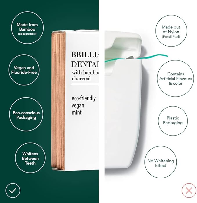 Terra &amp Co. Brilliant Black Dental Floss (3 Pack) | Organic Teeth Whitening Products | All Natural with Activated Bamboo Charcoal | Vegan &amp Cruelty Free | Luxury Dental Care