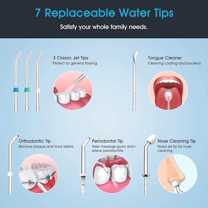 Water Flosser Water Flosser Teeth Cleaner for Family 6 Multifunctional Jet Tips IPX7 Waterproof10 Adjustable Modes for The Oral Care Needs of Family White