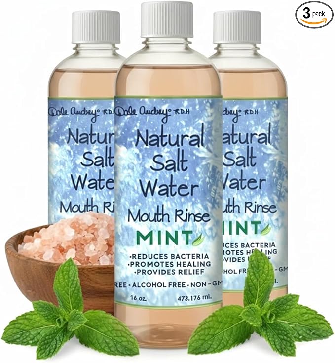 3 Pack Natural Saltwater Mouth Rinse | Himalayan Pink Salt Water Oral Rinse | Organic Refreshing Mint Flavor Fluoride &amp Alcohol Free Mouthwash for Fresh Breath | Natural Gum Care Mouthwash-16 FL O