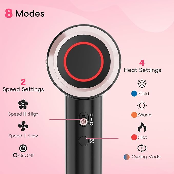 CINOSTAR Hair Dryer Fast Drying Blow Dryer with Diffuser with 110 000RPM Brushless Motor&ampIonic Technology No Heat Damage Lightweight for Women and Travel Low Noise Black &amp Blush Rose