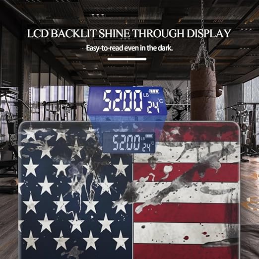 Digital Scale for Body Weight Highly Precision Bathroom Weight Scale 400 lbs with Backlit Display Personalized Scale for Home-American Flag in Distressed Grunge-Inspired
