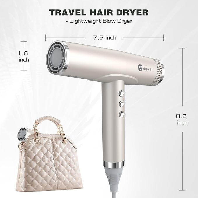 slopehill Professional Hair Dryer with Diffuser Ionic Hair DryerLightweight Compact Powerful &amp Fast Salon Blow Dryer with High Speed Brushless Motor Travel Hairdryer Women &amp Men (Ceramic