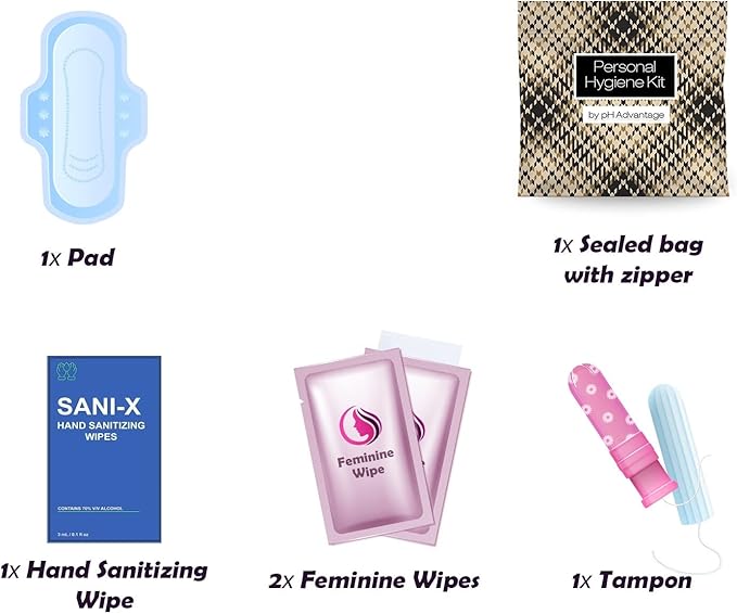 Light Leather Style Menstrual Kit All-in-One 10 Pack | Convenience on The Go | Period Kit Pack for Travelling Tweens &amp Teenagers or just When You’re Out | Individually Wrapped Feminine Hygiene