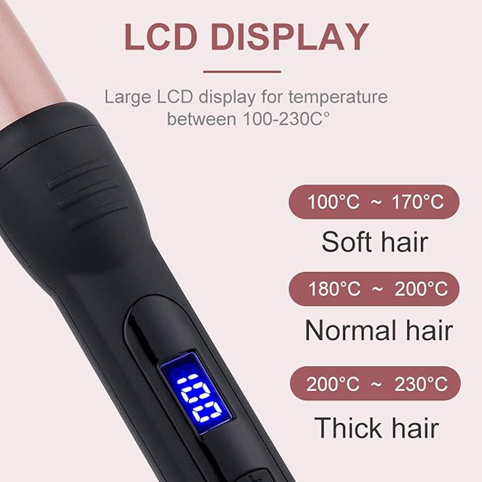Hair Curling Wand Electric Ceramic Tourmaline Hair Curler with LCD Screen and Anti Scalding Helmet Hairing Curling Wands for All Types