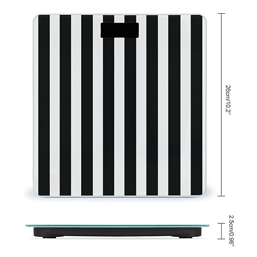 Black &amp White Stripe Scale for Body Weight Safe Rounded Corners Tempered Glass Digital Bathroom Scale LED Display 400lb Capacity Weight Scales with High Precision Sensors