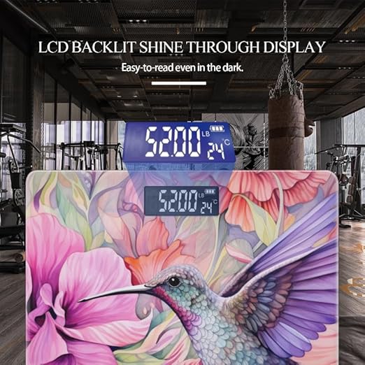 Digital Scale for Body Weight Highly Precision Bathroom Weight Scale 400 lbs with Backlit Display Personalized Scale for Home-Beautiful Hummingbird Surrounded by Pastel Flowers