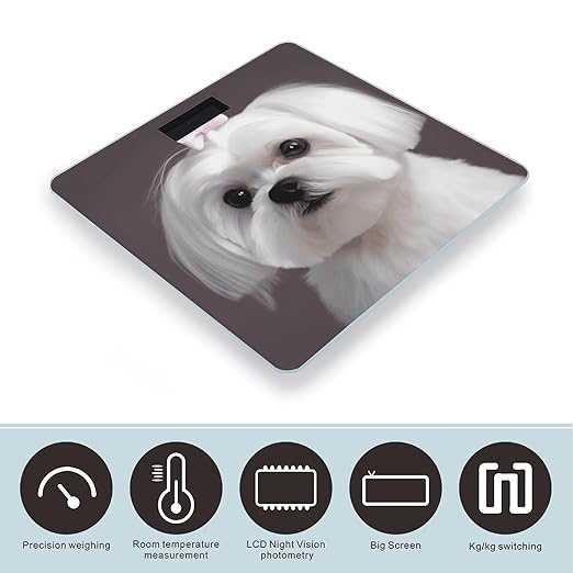 Lovely Maltese Dog Weight Scale Large Bathroom Scales Digital Weight with Bright LED Display Non Slip Automatic Weighing Scale Fashion Weighing Machine for Body