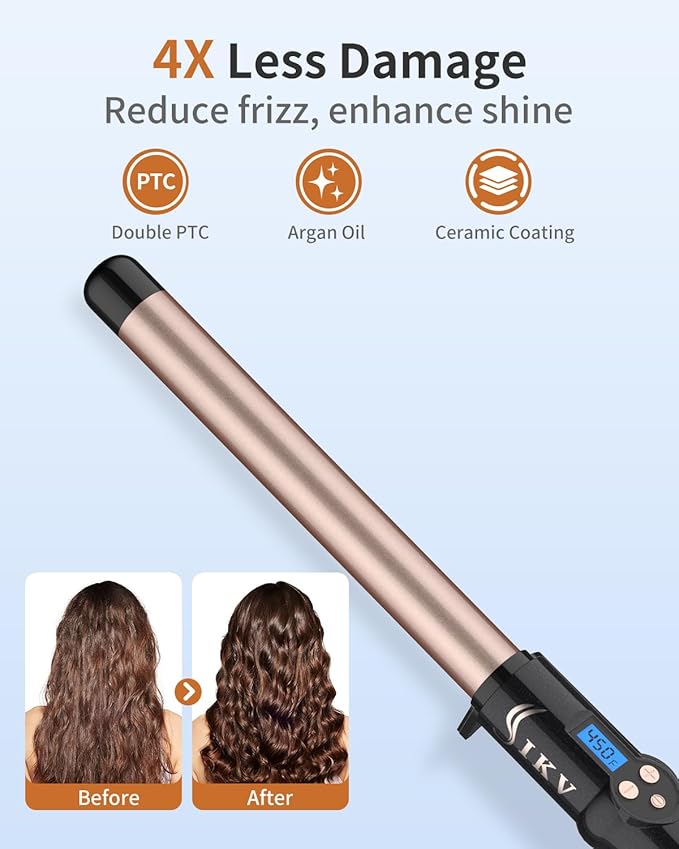 1 Inch Curling Wand Long Barrel Dual Voltage Hair Curling Iron Wand Ceramic for Long Hair10 Adjustable Temp