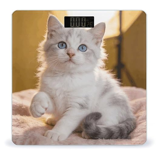 Cute Kitten Weight ScaleClear LED Display Bathroom Digital Weighing ScaleTempered Glass Digital Bathroom Scale for Body Weight Capacity Up to 400 Lbs