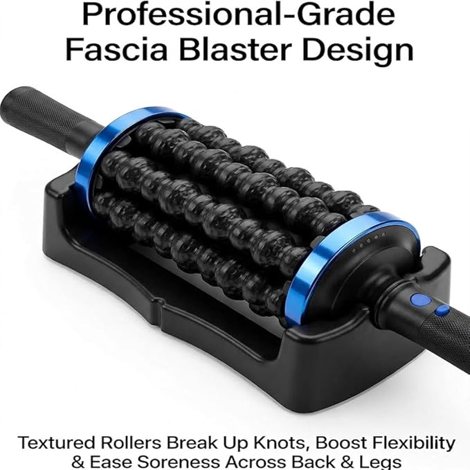 Electric Rolling Percussion Massager with Hands-Free Base Deep Tissue Fascia and Rechargeable Muscle Roller Stick for Exercise Recovery and Full Body Muscle Relaxation (Rose Gold)