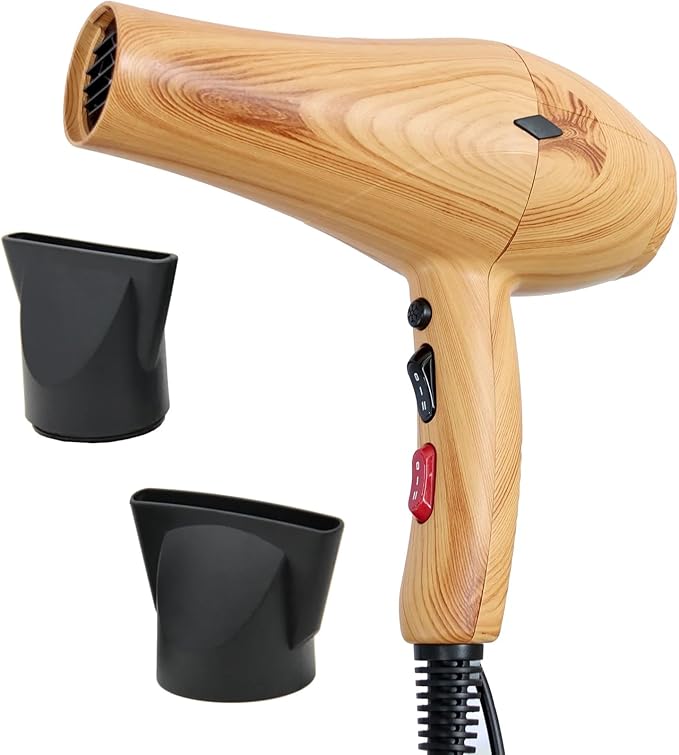 Mr Big Eco Pro Wood Grain Hair Dryer – Innovative Wood Look Design Multiple Speed &amp Heat Settings Cool Shot Button 2 Concentrator Nozzles – Fast Drying Frizz Control