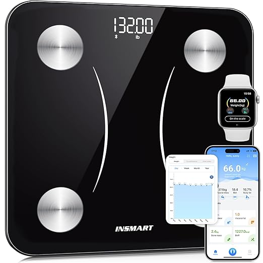 INSMART Smart Scale for Body WeightAccurate Digital Bathroom Scale12x12 inches Large Platform Bluetooth Body Fat Scale with BMI16 Body Composition Weight Scale Health Monitor Analyzer with Sync APP