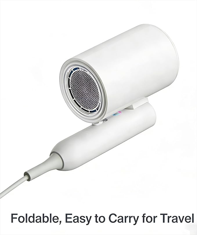 Ionic Hair Dryer 2000W Foldable Travel Hairdryer Portable Compact Blow Dryer White Big Wind and Low Noise Mini Hair Dryers for Home and Travel