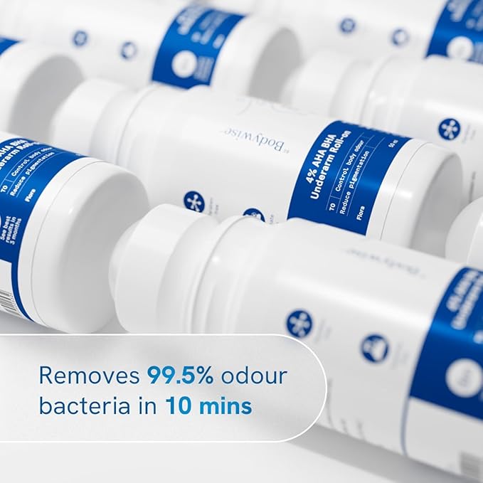 Be-Bodyvise's AHA BHA Underarm Roll On 2% Lactic Acid 1% Mandelic Acid 1% Salicylic Acid Flora Fragrance Alcohol-Free Aluminum-Free 50ml Pack of 2