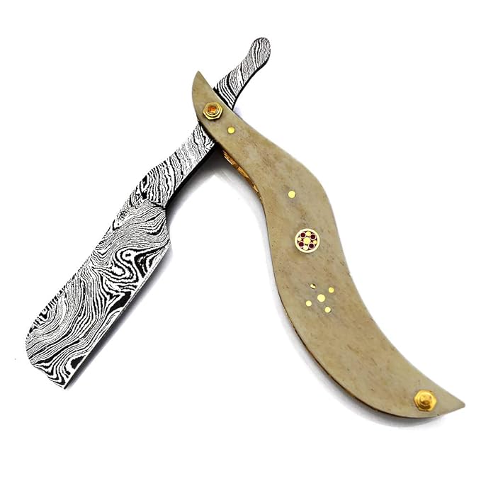 Hand Made Damascus Steel Straight Razor Folding Razor With Shaving Ready Classic Barber Blade Edge Men Straight Razor Leather Case + Strop Close Shave Great Gift R-84
