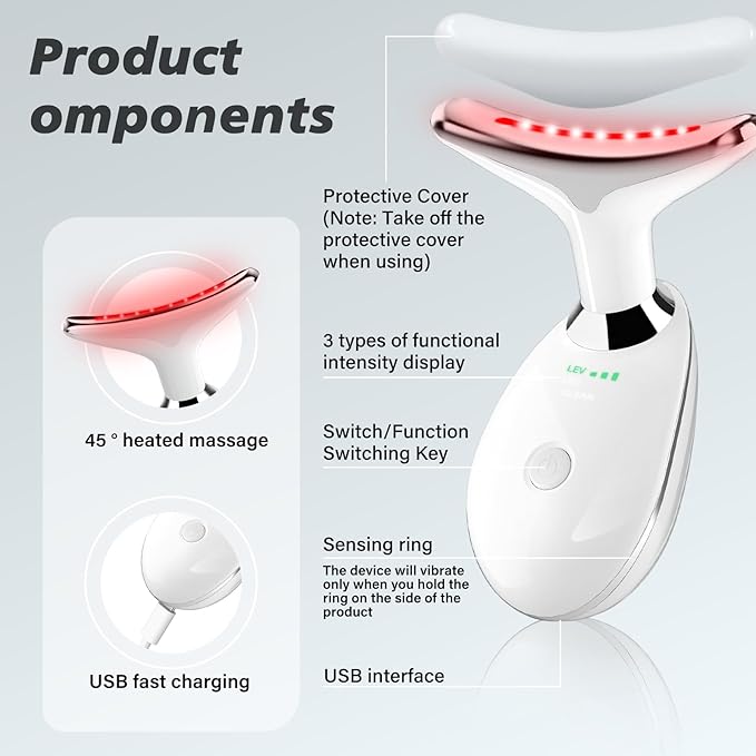 Red Light Therapy for Face 7 Color LED Facial Light Therapy Wand for Skin Care at Home Blue Light Therapy Face Massager Tool for Neck (White)