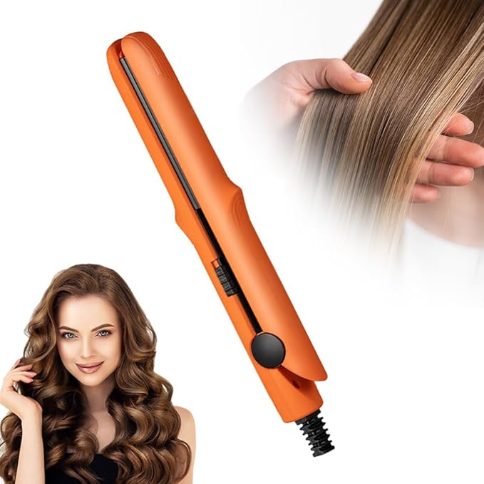 Upgrade 2-in-1 Curling Wand and Flat Iron 2026 Upgrade Mini Dual Purpose Curling Iron Portable Hair Straightener Travel Curling Wand for Women Short and Long Hairs All Hair Types (Orange)