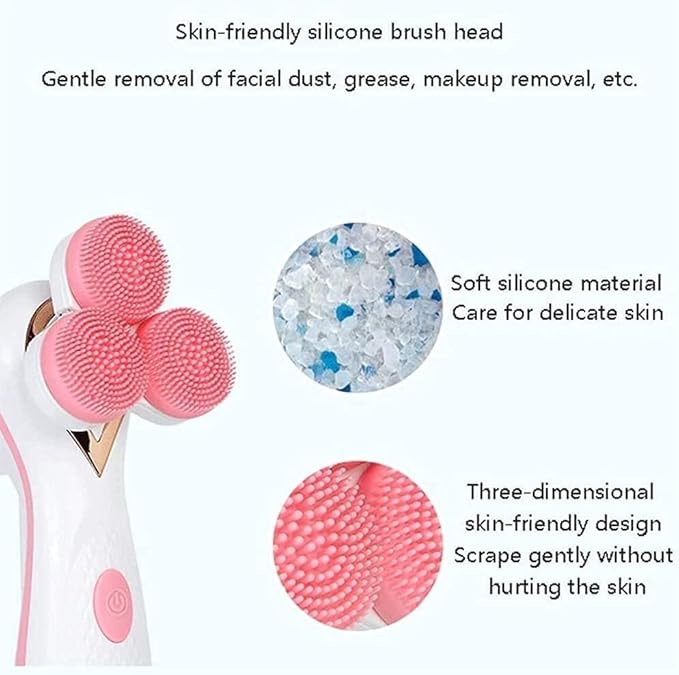 Electric Cleansing Instrument Multifunctional Waterproof Silicone Facial Cleansing Brush Rechargeable Waterproof Face Brush with 3 Vibration Speed Modes (Color : Pink)