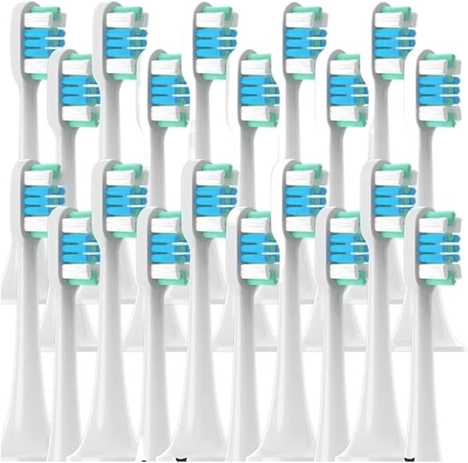 20/50PCS Replacement Brush Heads Compatible for T300/T500/T700 Deep Cleaning Soft Bristle Electric Toothbrush Nozzles(20WhiteGreenBlue)