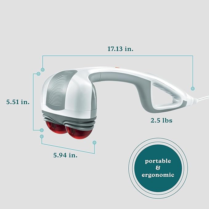 Homedics Back Massager - Heated Automatic Percussion Back Body and Neck Massager with Duel Pivoting Heads Interchangeable Nodes for Shoulders Legs and Feet White