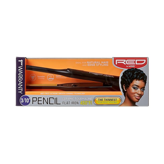 KISS Pencil Flat Iron &amp Heat Protector Spray Bundle - Ceramic Tourmaline Plates - 0.3 x 0.3 - 450F Max Temp - Straightens Short to Medium Hair