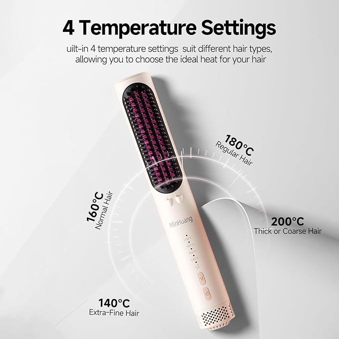 3 in 1 Ionic Hair Straightener Brush with Cool Air Technology Fast Heating Comb Volumizer Anti-Scald with 4 Adjustable Heat Settings Dual Voltage Styling Tool for WomenPink