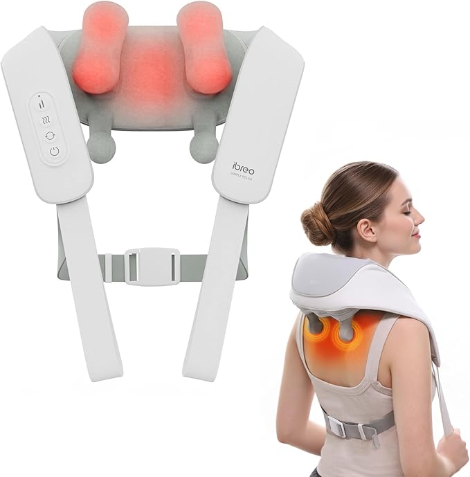 Cordless Shiatsu Neck and Back Massager with Heat 10 Mins x 12 Uses 3 Massage Modes &amp 2 Intensity Levels 3D Kneading Deep Tissue for Pain Relief Voice Prompt &amp Smart Memory Relax for Wome