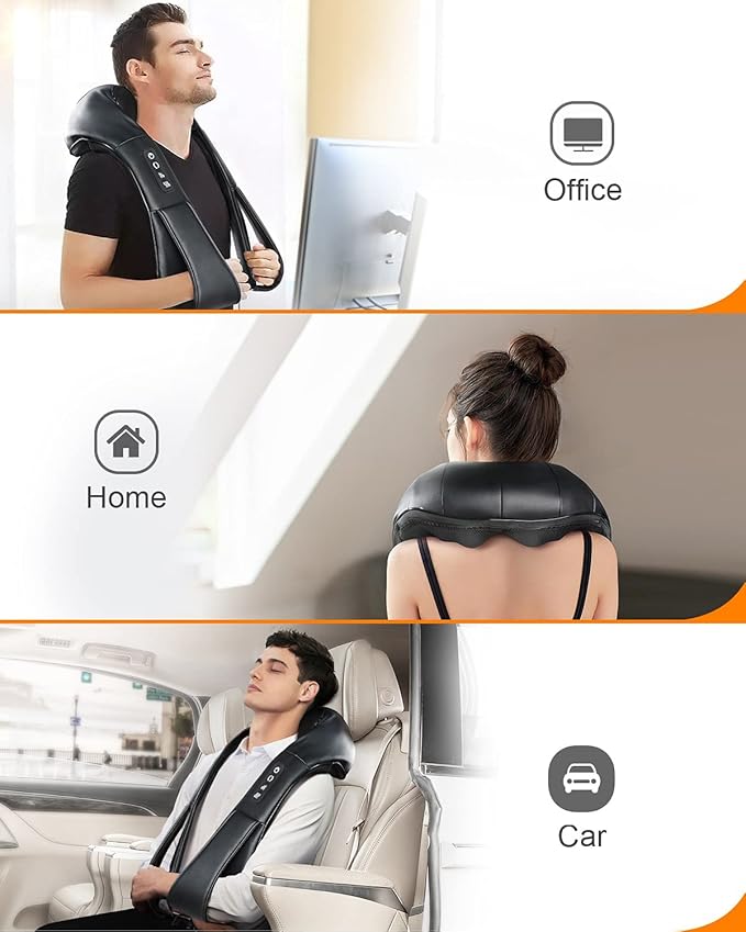 Neck and Back Shiatsu Massager with Soothing Heat.Electric Deep Tissue 4D Kneading Massagers for Neck and BackShoulder. Best Gifts for Women Men Mom Dad- for Muscle Pain