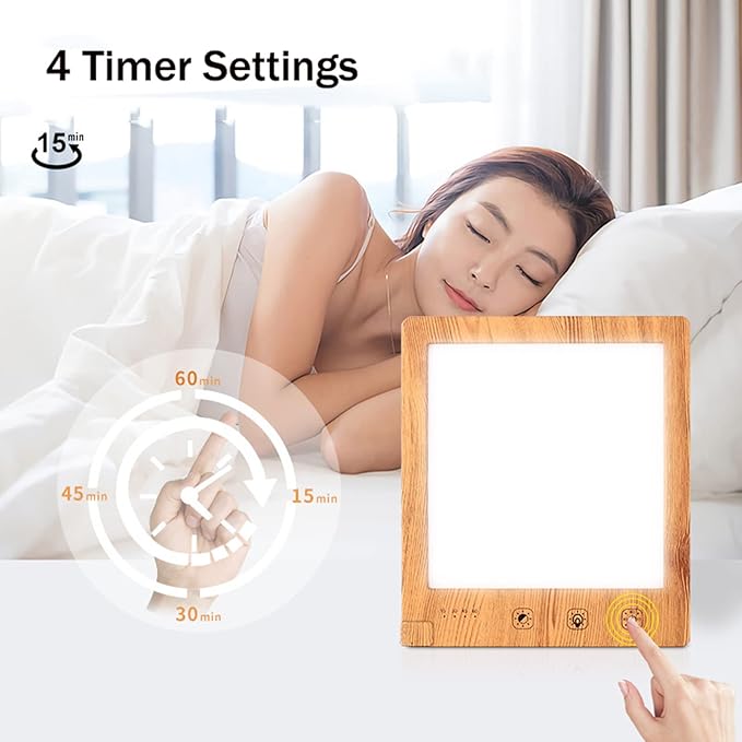 Enjoy Home R.S. LED Wood Grain Light Therapy Lamp UV-Free 10000 Lux 4 Timer Settings 3 Color Temperature &amp Adjustable Brightness Daylight Lamp