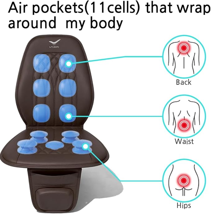 Vehicle Seat Air Massage Cover. Tailored for Long-Distance Drivers for Long commutes. 11 Air Cells Dynamic Work for Back &amp Hip. Relax Muscles While Driving Slim Comfy Design (Choco)