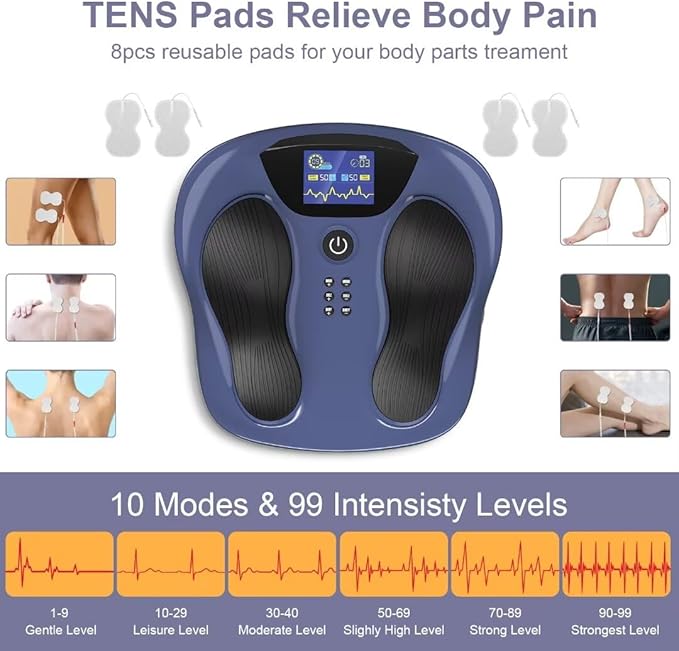 Creliver Foot Nerve Muscle Stimulator Pro EMS/TENS Foot Massager for Neuropathy Pain Relief and Leg Circulation TENS Muscle Stimulator